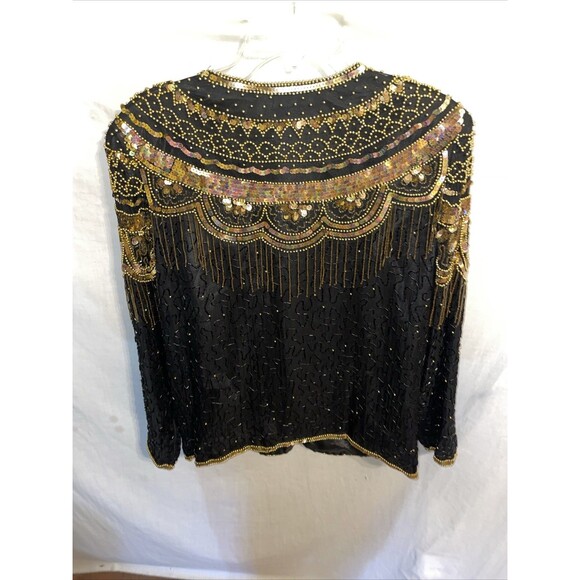 Jean For Joseph Le Bon Women’s Dressy Jacket Size XL Black Gold Beaded Sequined - Picture 8 of 12